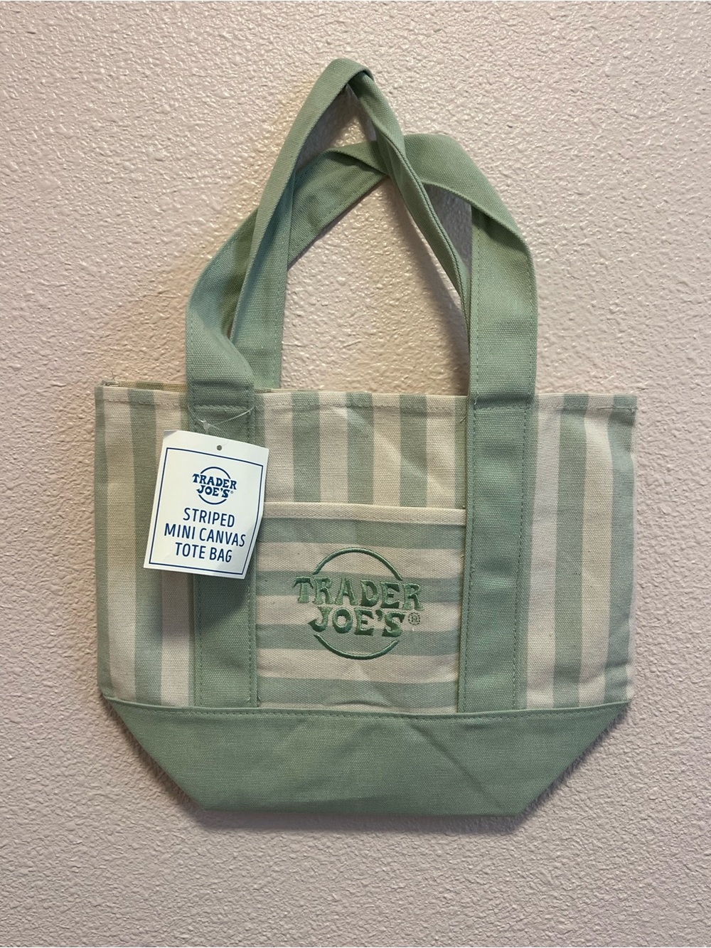 Striped Mini Canvas Tote Bag Trader Joe’s - Sage Green - Picture 1 of 3